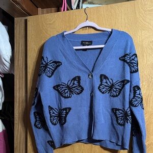 Blue Butterfly Cardigan Sweater